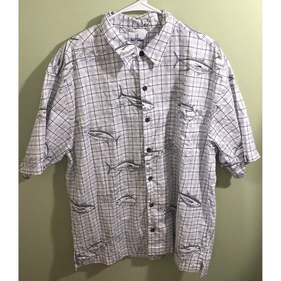 Guy Harvey Men's Casual Button Down Shirt Fish Blue White Size Large - Picture 1 of 5